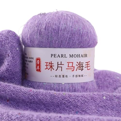 Nvzi Dünnes Mohair-Strickgarn, Pailletten, Häkeln, flauschig, gestrickt, modisch, weiche Spitze, Wolle, Faden, Pullover, Schal, Perlen, Garne, Hellviolett, 50 g Nvzi Dünnes Mohair-Strickgarn, Pailletten, Häkeln, flauschig, gestrickt, modisch, weiche Spitze, Wolle, Faden, Pullover, Schal, Perlen, Garne, Hellviolett, 50 g von Nvzi