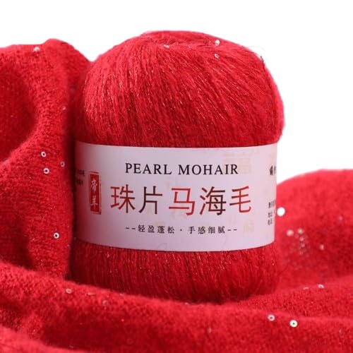 Nvzi Dünnes Mohair-Strickgarn, Pailletten, Häkeln, flauschig, gestrickt, modisch, weiche Spitze, Wolle, Faden, Pullover, Schal, Perlen, Garne, Rot, 100 g Nvzi Dünnes Mohair-Strickgarn, Pailletten, Häkeln, flauschig, gestrickt, modisch, weiche Spitze, Wolle, Faden, Pullover, Schal, Perlen, Garne, Rot, 100 g von Nvzi
