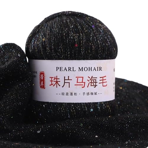 Nvzi Dünnes Mohair-Strickgarn, Pailletten, Häkeln, flauschig, gestrickt, modisch, weiche Spitze, Wolle, Faden, Pullover, Schal, Perlen, Garne, Schwarz, 100 g Nvzi Dünnes Mohair-Strickgarn, Pailletten, Häkeln, flauschig, gestrickt, modisch, weiche Spitze, Wolle, Faden, Pullover, Schal, Perlen, Garne, Schwarz, 100 g von Nvzi