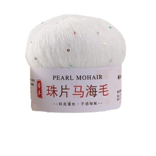 Nvzi Dünnes Mohair-Strickgarn, Pailletten, Häkeln, flauschig, gestrickt, modisch, weiche Spitze, Wolle, Faden, Pullover, Schal, Perlen, Garne, Weiß, 50 g Nvzi Dünnes Mohair-Strickgarn, Pailletten, Häkeln, flauschig, gestrickt, modisch, weiche Spitze, Wolle, Faden, Pullover, Schal, Perlen, Garne, Weiß, 50 g von Nvzi