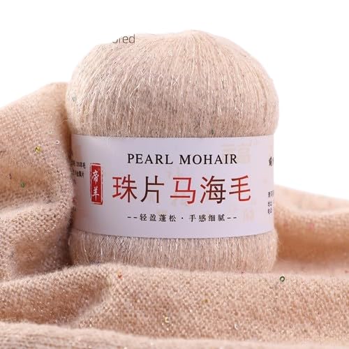 Nvzi Dünnes Mohair-Strickgarn, Pailletten, Häkeln, flauschig, gestrickt, modisch, weiche Spitze, Wolle, Pullover, Schal, Perlen, Garne, Beige A, 100 g Nvzi Dünnes Mohair-Strickgarn, Pailletten, Häkeln, flauschig, gestrickt, modisch, weiche Spitze, Wolle, Pullover, Schal, Perlen, Garne, Beige A, 100 g von Nvzi