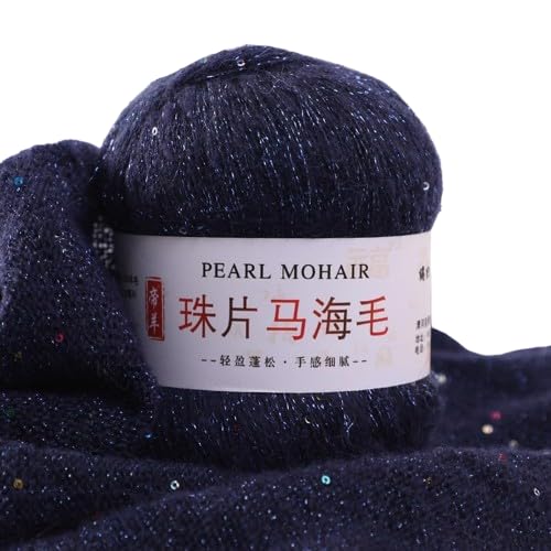 Nvzi Dünnes Mohair-Strickgarn, Pailletten, Häkeln, flauschig, gestrickt, modisch, weiche Spitze, Wolle, Pullover, Schal, Perlen, Garne, Marineblau, 50 g Nvzi Dünnes Mohair-Strickgarn, Pailletten, Häkeln, flauschig, gestrickt, modisch, weiche Spitze, Wolle, Pullover, Schal, Perlen, Garne, Marineblau, 50 g von Nvzi
