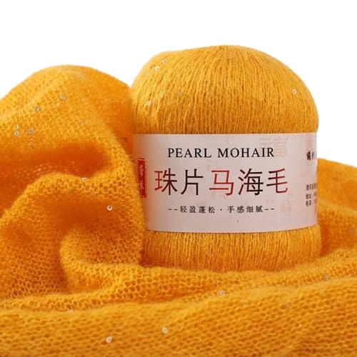 Nvzi Dünnes Mohair-Strickgarn, Pailletten, Häkeln, flauschig, gestrickt, modisch, weiche Spitze, Wolle, Pullover, Schal, Perlen, Garne, Orange, Gelb, 100 g Nvzi Dünnes Mohair-Strickgarn, Pailletten, Häkeln, flauschig, gestrickt, modisch, weiche Spitze, Wolle, Pullover, Schal, Perlen, Garne, Orange, Gelb, 100 g von Nvzi