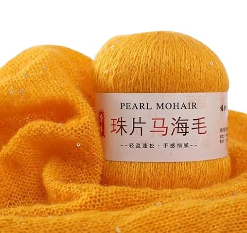 Nvzi Dünnes Mohair-Strickgarn, Pailletten, Häkeln, flauschig, gestrickt, modisch, weiche Spitze, Wolle, Pullover, Schal, Perlen, Garne, Orange, Gelb, 50 g Nvzi Dünnes Mohair-Strickgarn, Pailletten, Häkeln, flauschig, gestrickt, modisch, weiche Spitze, Wolle, Pullover, Schal, Perlen, Garne, Orange, Gelb, 50 g von Nvzi