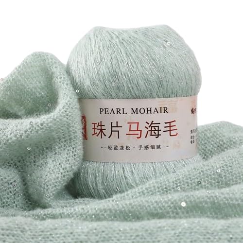 Nvzi Dünnes Mohair-Strickgarn, Pailletten, Häkeln, flauschig, gestrickt, modisch, weiche Spitze, Wolle, Pullover, Schal, Perlen, Garne, Wassergrün, 100 g Nvzi Dünnes Mohair-Strickgarn, Pailletten, Häkeln, flauschig, gestrickt, modisch, weiche Spitze, Wolle, Pullover, Schal, Perlen, Garne, Wassergrün, 100 g von Nvzi