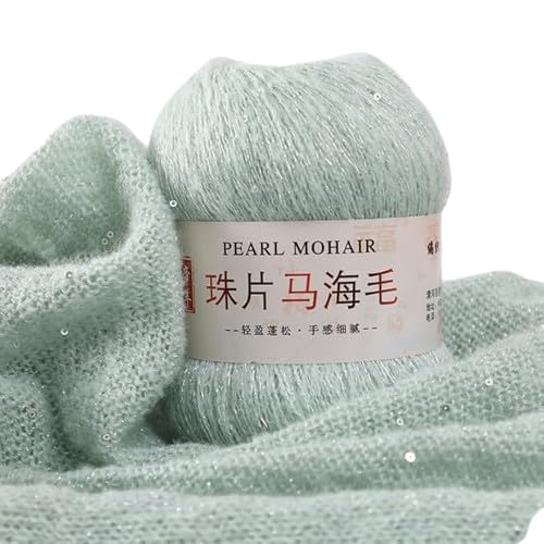 Nvzi Dünnes Mohair-Strickgarn, Pailletten, Häkeln, flauschig, gestrickt, modisch, weiche Spitze, Wolle, Pullover, Schal, Perlen, Garne, Wassergrün, 50 g Nvzi Dünnes Mohair-Strickgarn, Pailletten, Häkeln, flauschig, gestrickt, modisch, weiche Spitze, Wolle, Pullover, Schal, Perlen, Garne, Wassergrün, 50 g von Nvzi