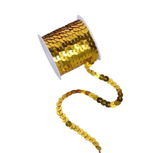 Nvzi Flacher Paillettenstreifen, 6 mm, 4,5 m, flach, Paillettenband, metallisch, glänzend, Nähschnur für Meerjungfrauen, Basteln, Verzierungen, Halloween-Kostüm, 10 Stück, Gold von Nvzi
