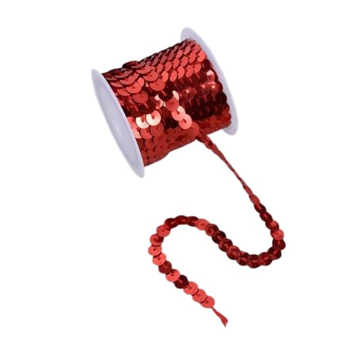 Nvzi Flacher Paillettenstreifen, 6 mm, 4,5 m, flach, Paillettenband, metallisch, glänzend, Nähschnur für Meerjungfrauen, Basteln, Verzierungen, Halloween-Kostüm, 10 Stück, Rot von Nvzi
