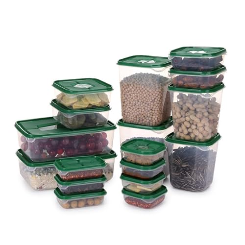 Nvzi Haushalt Lebensmittel Obst Verpackung und Aufbewahrungsbox Grün Deckel Kunststoff Frischhaltebox Sortierbox 17-teiliges Set Frischhaltebox Aufbewahrungsbox von Nvzi