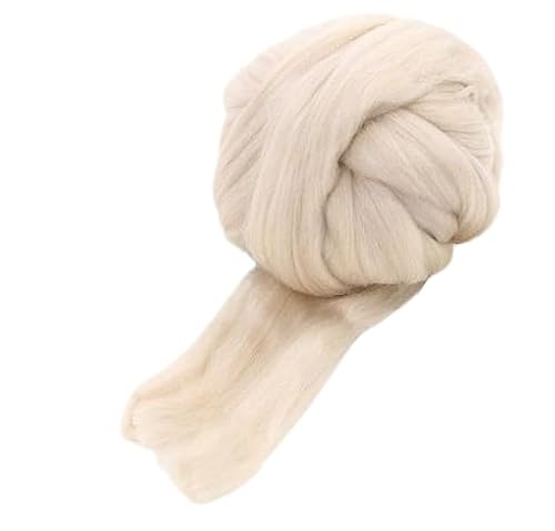 Nvzi Merinowolle, 1 kg zum Spinnen, weiches, grobes Jumbo-Garn für Armstricken, Decke, Filzkern, kardierte Füllung, Beige von Nvzi