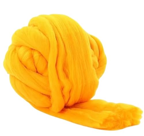 Nvzi Merinowolle, 1 kg zum Spinnen, weiches, grobes Jumbo-Garn für Armstricken, Decke, Filzkern, kardierte Füllung, Gelb von Nvzi