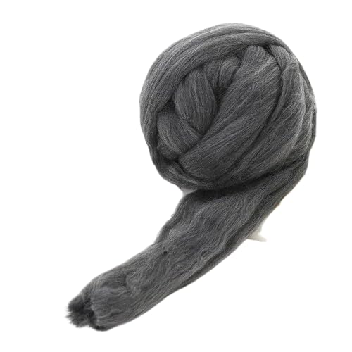 Nvzi Merinowolle, 1 kg zum Spinnen, weiches, grobes Jumbo-Garn für Armstricken, Decken, Filzkern, kardierte Füllung, Dunkelgrau von Nvzi
