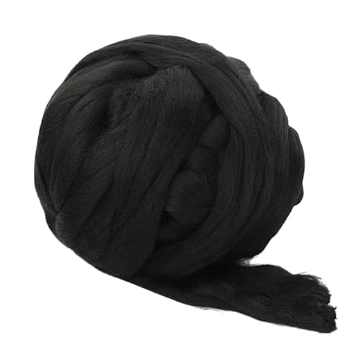 Nvzi Merinowolle, 1 kg zum Spinnen, weiches, grobes Jumbo-Garn für Armstricken, Decken, Filzkern, kardierte Füllung, Schwarz von Nvzi