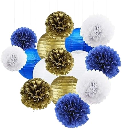 Nvzi Papierlaternen, Blumenkugel-Kombinationsset, hängende runde Papierlaternen, Dekoration für Party, Hochzeit, Geburtstag, Heimdekoration, Blau, Gold und Weiß, 30 Stück Nvzi Papierlaternen, Blumenkugel-Kombinationsset, hängende runde Papierlaternen, Dekoration für Party, Hochzeit, Geburtstag, Heimdekoration, Blau, Gold und Weiß, 30 Stück von Nvzi