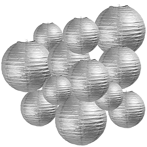 Nvzi Silberne Papierlaternen, 12 Stück, verschiedene Größen von 15,2 cm, 20,3 cm, 25,4 cm, 30,5 cm, chinesische runde Papierdekoration, Kugellaternen, Lampen für Heimdekoration, Partys und Hochzeiten Nvzi Silberne Papierlaternen, 12 Stück, verschiedene Größen von 15,2 cm, 20,3 cm, 25,4 cm, 30,5 cm, chinesische runde Papierdekoration, Kugellaternen, Lampen für Heimdekoration, Partys und Hochzeiten von Nvzi