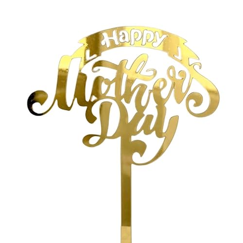 Nvzi Tortenaufsatz "Happy Mother's Day", für Mütter, Buchstaben, Rosa, dekorative Party-Kuchendekoration für Muttertag (Gold H), 10 Stück von Nvzi