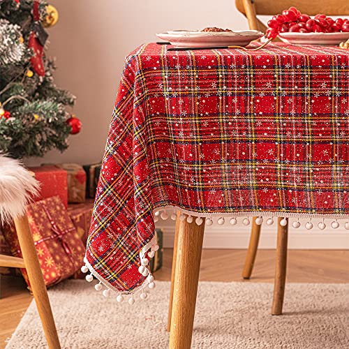 Nvzi Weihnachtliche Tischdecke, rechteckig, Tischdecke für Bauernhaus, Weihnachtsfeier, Dekoration, rotes und gelbes Gitter, kleine Schneeflocken-Kugel, Größe G: 140 x 239 cm Nvzi Weihnachtliche Tischdecke, rechteckig, Tischdecke für Bauernhaus, Weihnachtsfeier, Dekoration, rotes und gelbes Gitter, kleine Schneeflocken-Kugel, Größe G: 140 x 239 cm von Nvzi