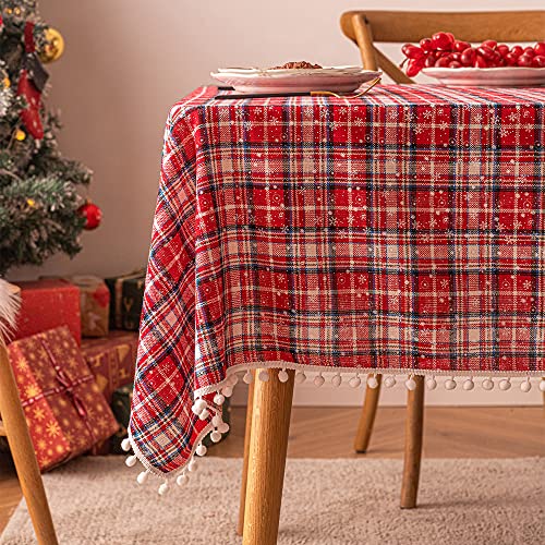 Nvzi Weihnachtliche Tischdecke, rechteckig, Tischdecke für Bauernhaus, Weihnachtsfeier, Dekoration, rotes und weißes Gitter, kleine Schneeflocken-Kugel, Größe I: 140 x 299 cm Nvzi Weihnachtliche Tischdecke, rechteckig, Tischdecke für Bauernhaus, Weihnachtsfeier, Dekoration, rotes und weißes Gitter, kleine Schneeflocken-Kugel, Größe I: 140 x 299 cm von Nvzi