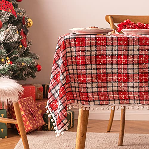 Nvzi Weihnachtliche Tischdecke, rechteckig, Tischdecke für Bauernhaus, Weihnachtsfeier, Dekoration, rotes und weißes Kreuzgitter, kleine Schneeflocken-Kugel, Größe F: 140 x 220 cm Nvzi Weihnachtliche Tischdecke, rechteckig, Tischdecke für Bauernhaus, Weihnachtsfeier, Dekoration, rotes und weißes Kreuzgitter, kleine Schneeflocken-Kugel, Größe F: 140 x 220 cm von Nvzi