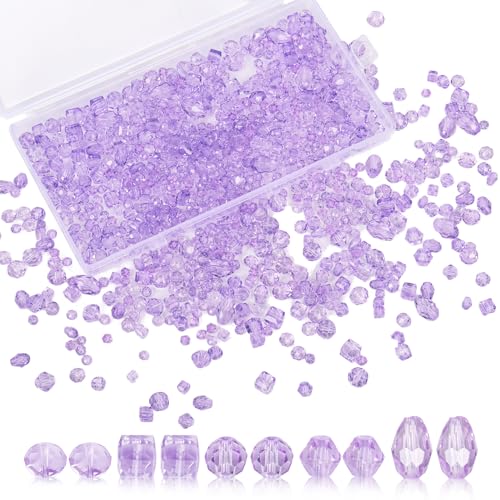 1000 Stück Glasperlen Zum Auffädeln 8mm/6mm/4mm Facettierte Glasperlen für Armbänder Kristall Perlen Set, Lila von Nwvuop