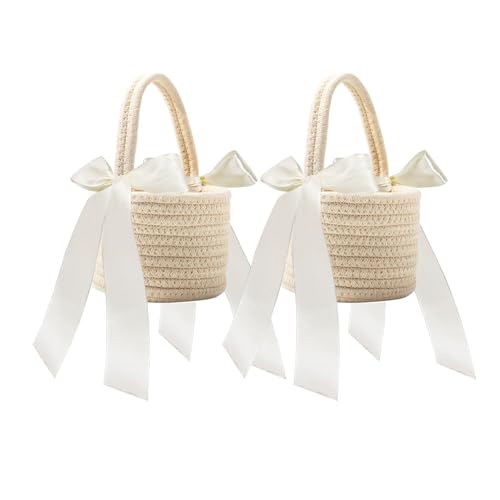 2 Stück Baumwolle Blumenmädchen Korb mit Henkel, Hochzeit Blumenkorb Hochzeit für Blumenmädchen(Khaki) von Nwvuop