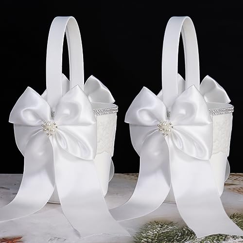 2 Stück Blumenmädchen Korb Blumenkorb Hochzeit, Blumenstreukörbchen Hochzeit Weiß von Nwvuop