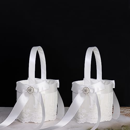 2 Stück Blumenmädchen Korb Weiß Körbchen Blumenkinder mit Henkel für Hochzeit(Weiß-01) von Nwvuop