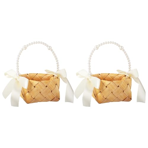 2 Stück Blumenmädchen Korb für Hochzeit, 12× 20 cm Blumenkorb Hochzeit mit Henkel für Hochzeit Party Haus Gartendekoration(Beige) von Nwvuop