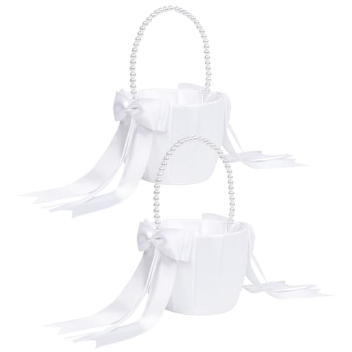 2 Stück Blumenmädchen Korb für Hochzeit, Satin Hochzeit Blumenkorb für Blumenmädchen Weiß Hochzeit Blumen Körbe 2 Stück Blumenmädchen Korb für Hochzeit, Satin Hochzeit Blumenkorb für Blumenmädchen Weiß Hochzeit Blumen Körbe von Nwvuop