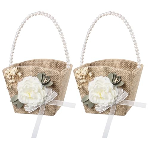 2 Stück Blumenmädchen Korb mit Henkel, Blumenkörbchen Hochzeit für Blumenmädchen(Braun) von Nwvuop