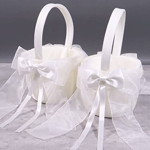 2 Stück Blumenmädchen Korb mit Henkel, Blumenkörbchen Hochzeit für kinder, Streukörbchen Hochzeit Weiß-neu von Nwvuop