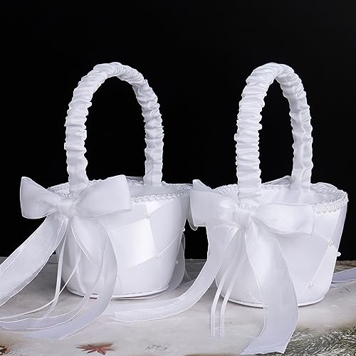 2 Stück Blumenmädchen Korb mit Henkel, Weiß Blumenkorb Hochzeit von Nwvuop