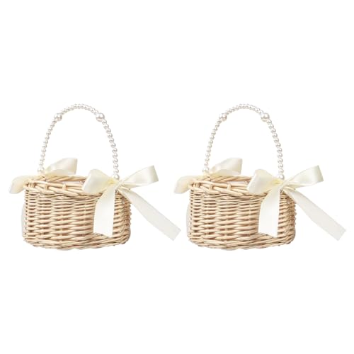 2 Stück Wicker Rattan Blumenmädchen Korb, Blumenkorb mit henkel und Schleife Hochzeit Blumenmädchen Weidenkorb klein 2 Stück Wicker Rattan Blumenmädchen Korb, Blumenkorb mit henkel und Schleife Hochzeit Blumenmädchen Weidenkorb klein von Nwvuop