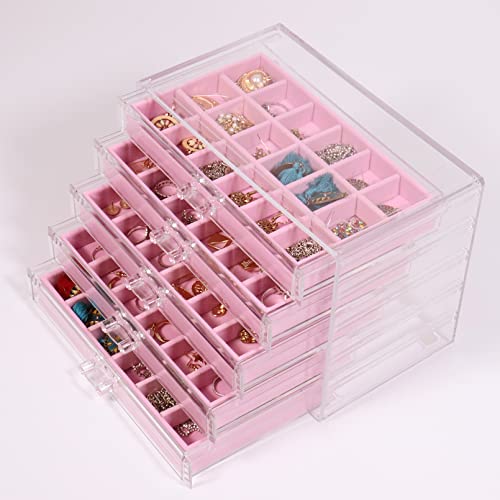 Nwvuop Acryl Schmuckschatulle 5 Schubladen Schmuckkästchen Ring aufbewahrung Schmuckaufbewahrung Organizer für ohrringe Ring Jewellery Organizer, Rosa von Nwvuop