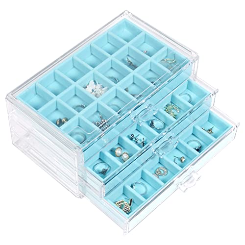 Acryl-Schmuckschatulle für Frauen mit 3 Schubladen, verstellbare Schmuck-Organizer-Box für Ringe, Ohrringe, Halskette, stapelbar, Schmucktablett, Aufbewahrungsbox, Make-up, Kosmetik, Blau von Nwvuop