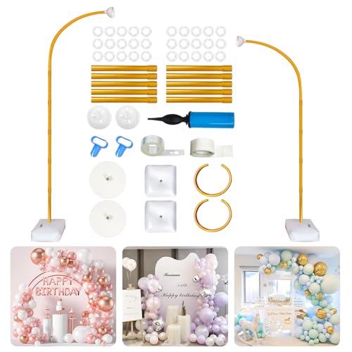Ballonbogenständer 8ft-6ft verstellbarer Ballonbogenrahmen mit Sockel, biegsames Ballonbogenset mit Ständer für Geburtstag, Hochzeit(Gold) von Nwvuop