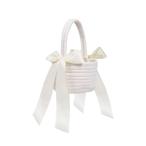 Baumwolle Blumenmädchen Korb für Hochzeit, weiße Hochzeit Blumenkorb Hochzeit mit Henkel und Bänder für Blütenblätter Baumwolle Blumenmädchen Korb für Hochzeit, weiße Hochzeit Blumenkorb Hochzeit mit Henkel und Bänder für Blütenblätter von Nwvuop