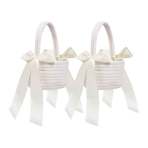 Blumenmädchenkorb aus Baumwolle, Hochzeitskorb mit Griff, für Blumenmädchen, 2 Stück von Nwvuop