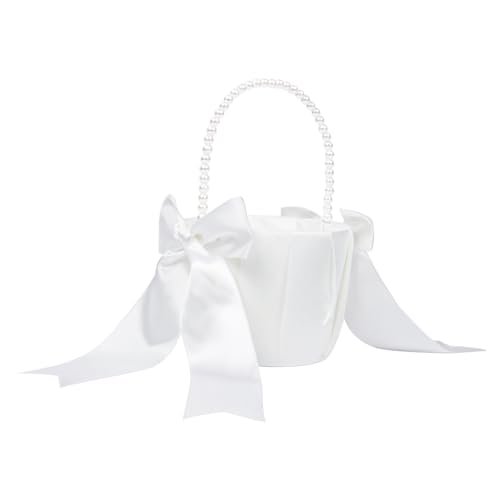 Elfenbein Blumenmädchen Korb mit Perle Henkle, Satin Blume Korb für Blumenmädchen, Hochzeit körbchen für Hochzeit Zeremonie Partei Elfenbein Blumenmädchen Korb mit Perle Henkle, Satin Blume Korb für Blumenmädchen, Hochzeit körbchen für Hochzeit Zeremonie Partei von Nwvuop