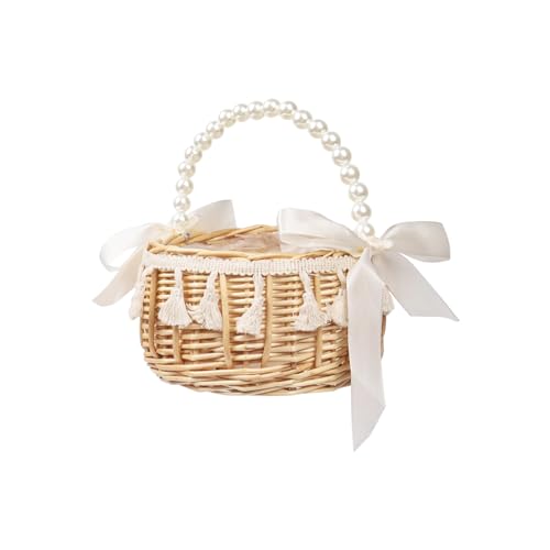 Hochzeits-Blumenmädchenkorb, kleiner Rattan-Blumenkorb mit Griff, dekorative Körbe für Heimdekoration von Nwvuop