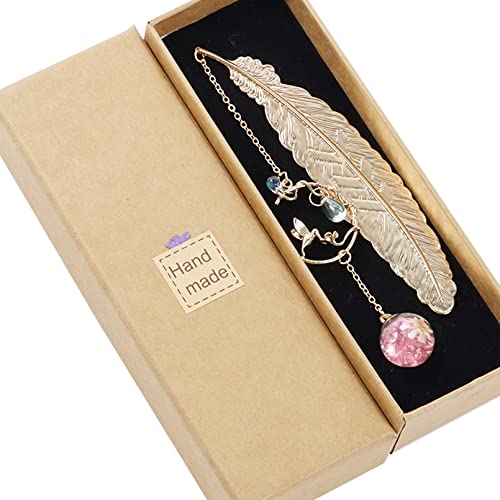 Metall-Feder-Lesezeichen mit 3D-Kolibri- und Glasperlen-Anhänger, handgefertigtes Vintage-Lesezeichen mit Geschenkbox, Lesezeichen Geschenke für Frauen, Kinder, Leser, Lehrer Metall-Feder-Lesezeichen mit 3D-Kolibri- und Glasperlen-Anhänger, handgefertigtes Vintage-Lesezeichen mit Geschenkbox, Lesezeichen Geschenke für Frauen, Kinder, Leser, Lehrer von Nwvuop