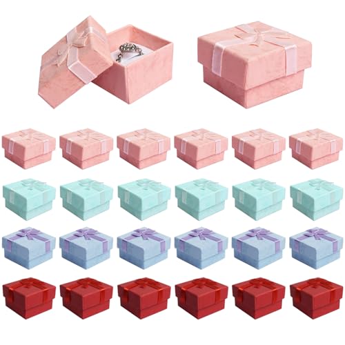 Nwvuop 24 Stück Schmuck Geschenkbox, 4× 4× 2.6cm Ring Schachteln Geschenkbox mit Deckel klein Schmuckschachtel Schmuckverpackungen(4 Farben) von Nwvuop