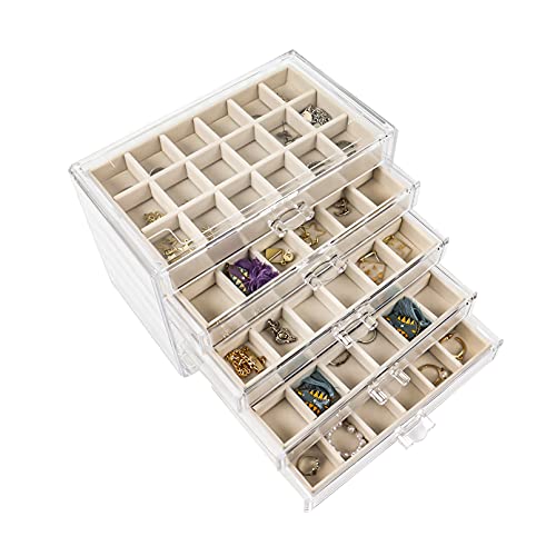 Nwvuop Acryl Schmuckschatulle 5 Schubladen Schmuckkästchen Ring aufbewahrung Schmuckaufbewahrung Organizer für ohrringe Ring Jewellery Organizer Beige von Nwvuop