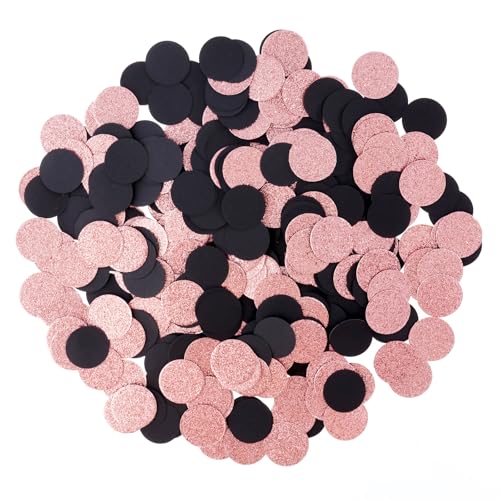 Nydotd Glitzer-Papier-Konfetti-Kreise, Punkte, Streupapier, Kreise für Abschlussfeier, Party, Dekorationen, Hochzeit, Geburtstag, Ruhestand, Mottoparty, Tischdekoration (Roségold und Schwarz) von Nydotd