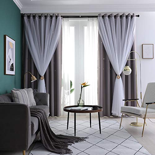 Nyescasa Verdunklungs Vorhänge Einfarbig Hohler Sterne Schattierung Gardinen Grau Vorhänge mit Ösen für Schlafzimmer Kinderzimmer Lsolierung Blickdicht Vorhänge 1 Panel (Grau 39" B x 98" H) von Nyescasa