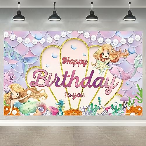 Meerjungfrau Thema Alles Gute zum Geburtstag Dekorationen Hintergrund, Meerjungfrau Geburtstag Hintergrund Zeichen, Alles Gute zum Geburtstag Banner, Fotohintergrund für Mädchen Party Zubehör Meerjungfrau Thema Alles Gute zum Geburtstag Dekorationen Hintergrund, Meerjungfrau Geburtstag Hintergrund Zeichen, Alles Gute zum Geburtstag Banner, Fotohintergrund für Mädchen Party Zubehör von NymphFable