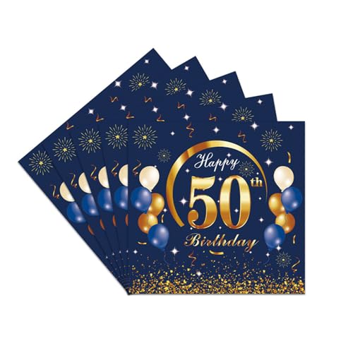Geburtstagsparty-Servietten, Blau / Gold, 40 Stück, 50. Geburtstag, Servietten aus Papier, Partyzubehör, Papierservietten von Nytlivet