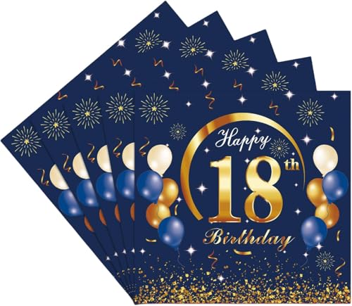 Nytlivet Servietten 18. Geburtstag Blau Gold, 40Stück 30 Geburtstag Party Servietten Tischdekoration, Happy Birthday Einweg Papierservietten für Mann Frau Nytlivet Servietten 18. Geburtstag Blau Gold, 40Stück 30 Geburtstag Party Servietten Tischdekoration, Happy Birthday Einweg Papierservietten für Mann Frau von Nytlivet