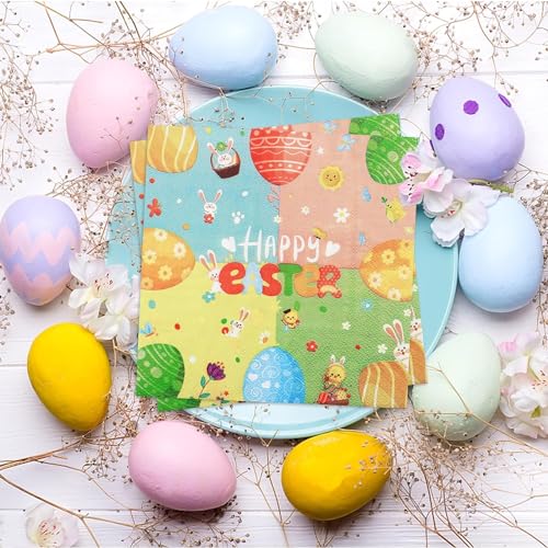 Ostern Servietten Ostern Deko, 40Stück Ostereier Hase Papierservietten Happy Easter Napkins Frühling Blumen Servietten Schmetterlinge Tischdeko (Ostern B, 40P) von Nytlivet