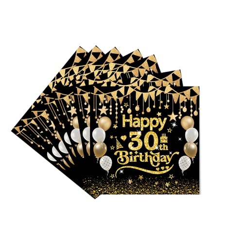 Servietten 30. geburtstag, 40 Stück Schwarze Gold Geburtstags Servietten,30 Geburtstagservietten für Mann Frau Geburtstag Feier Jubiläum Tischdekoration Servietten 30. geburtstag, 40 Stück Schwarze Gold Geburtstags Servietten,30 Geburtstagservietten für Mann Frau Geburtstag Feier Jubiläum Tischdekoration von Nytlivet